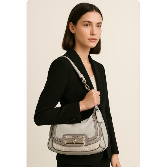 Coach Kristin Gray Leather Shoulder Bag with Python & Croc Embossed Trim 16803 - Picture 10 of 10